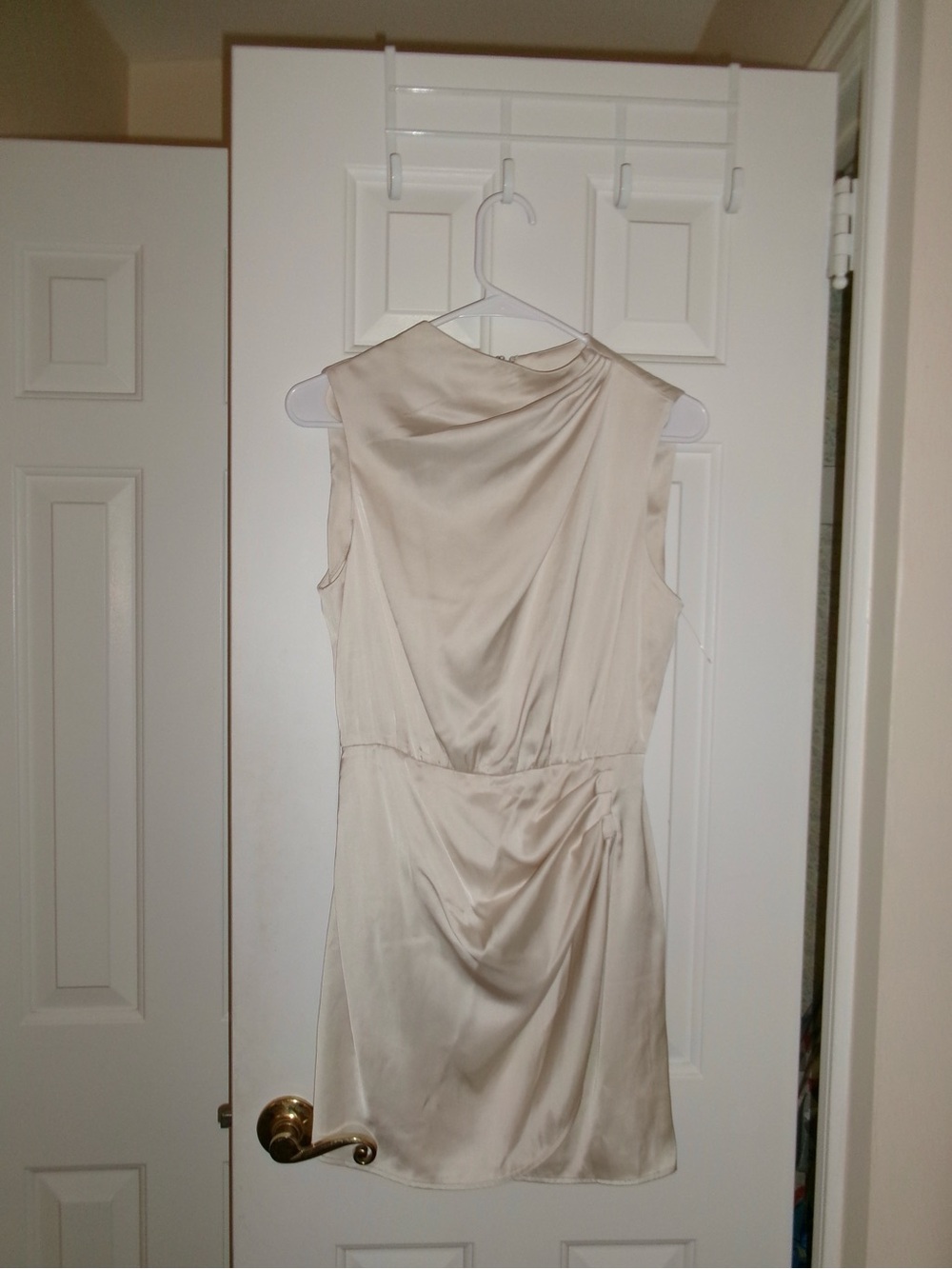 Abercrombie & Fitch Satin Sleeveless Draped Mini Dress in Cream - Picture 3 of 4